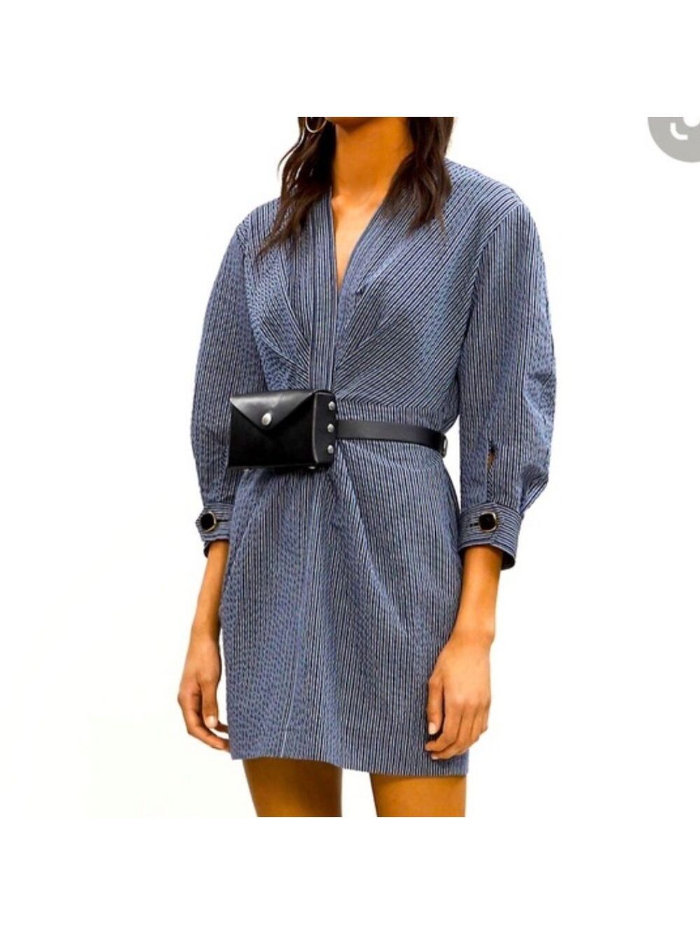 Sandro Kassy Striped Long Sleeve Dress in Blue SZ 42 M-L